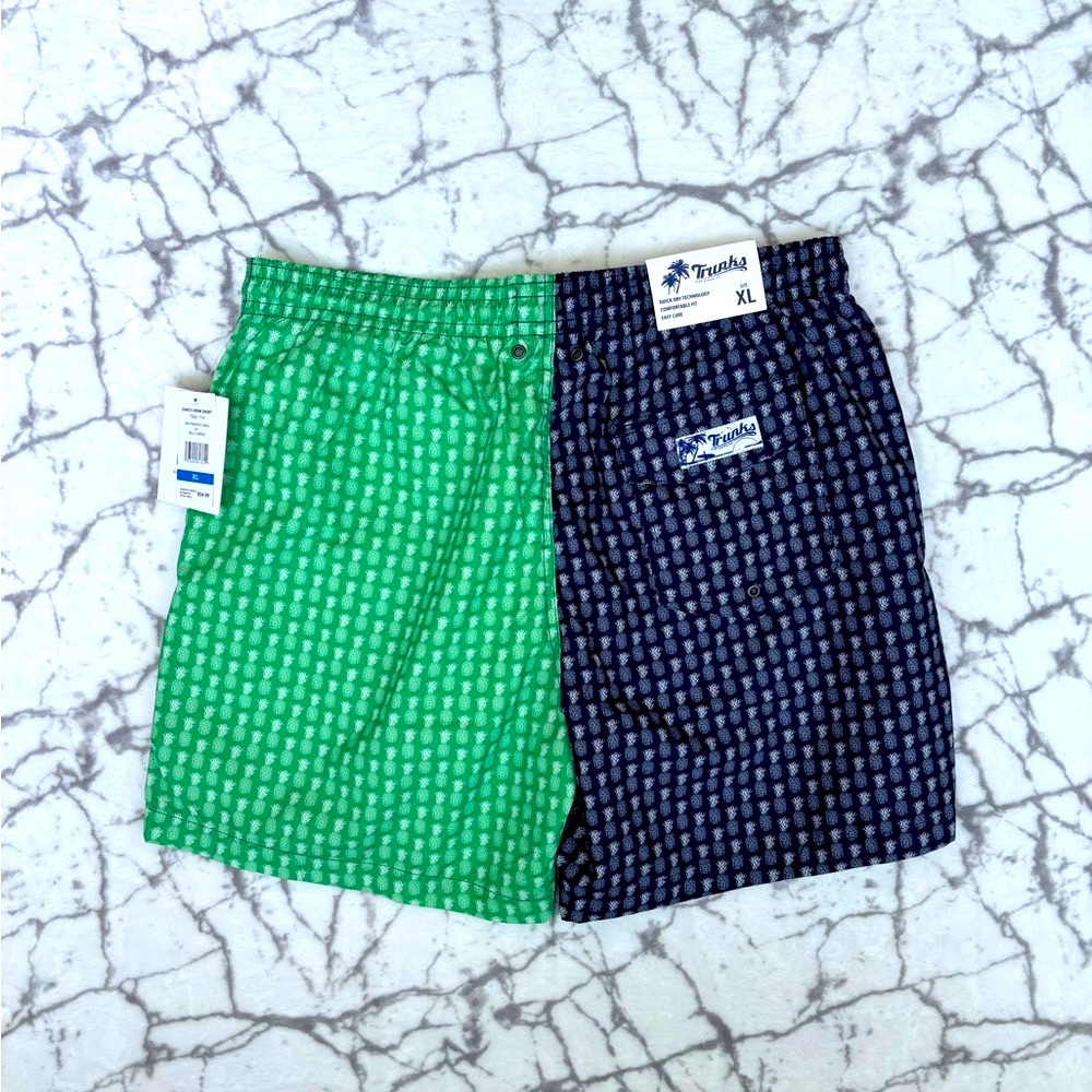 TRUNKS Pineapples Swim Trunks Men's XL NWT Half Green Black White Fruit Brief